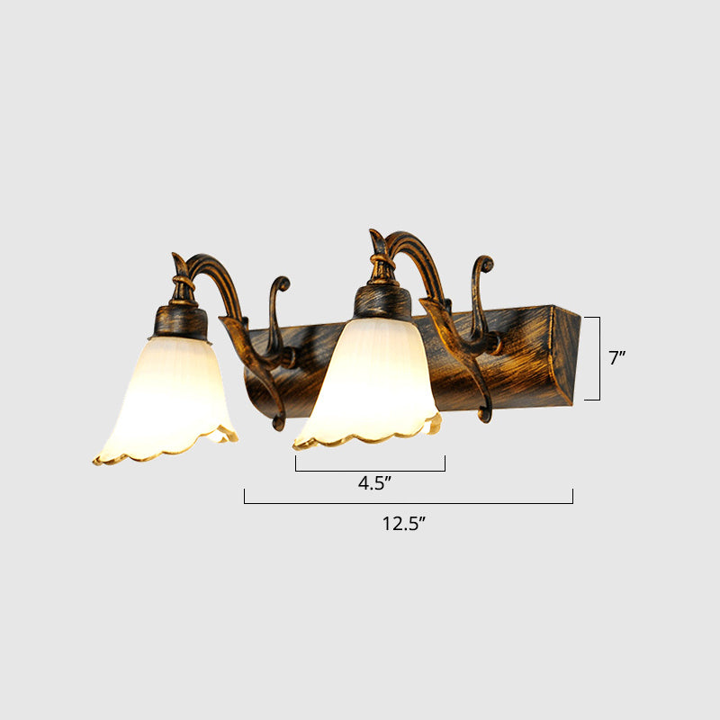 Vanity Lighting Country Flower Shade White Rid Glass Wall Lamp Fixture in Bronze Clearhalo 'Vanity Lights' 'Wall Lights' Lighting' 2467246
