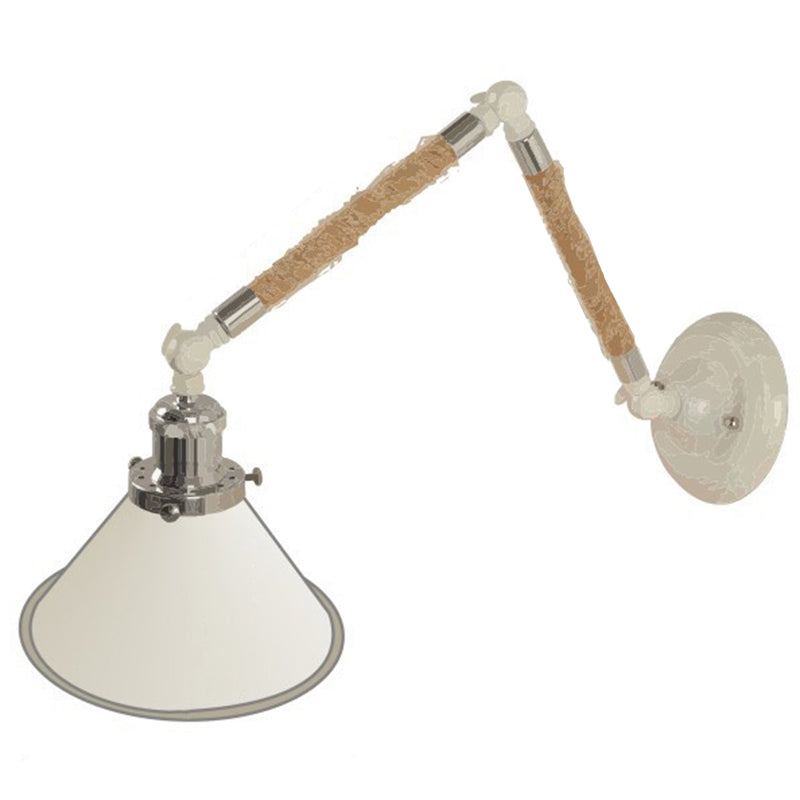White Conical Task Wall Sconce Nordic Metal 1 Bulb Metal Wall Light Fixture with Swivelable Roped Arm White 7.5