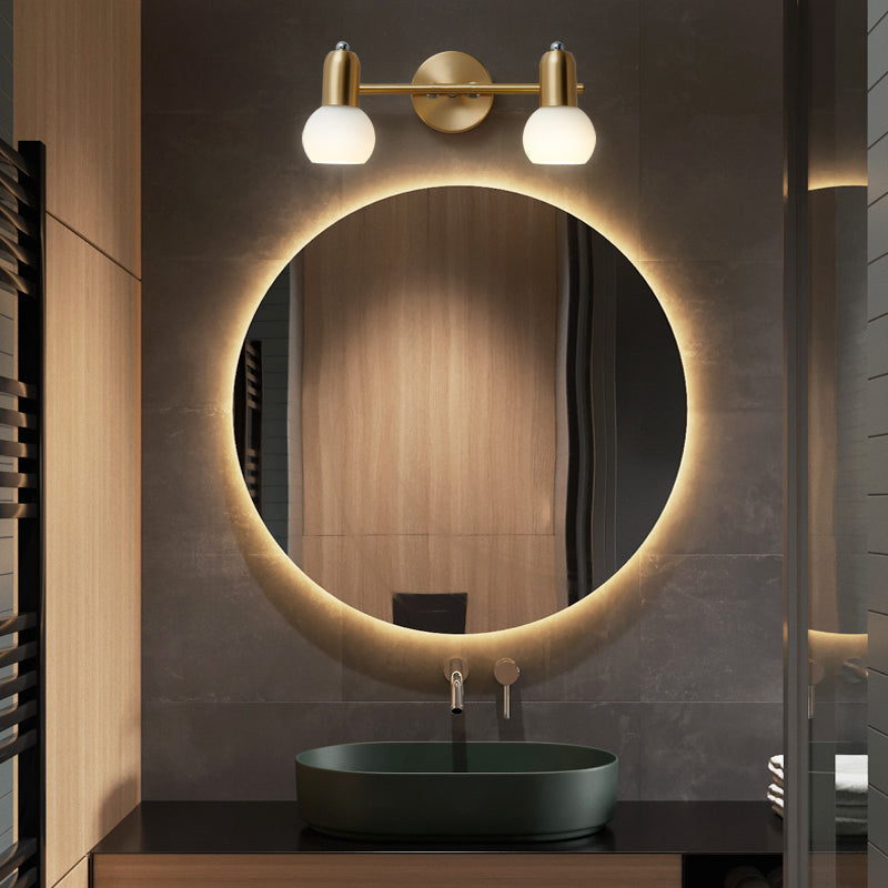 Swivelable Dome Milk Glass Vanity Light Postmodern Brass Wall Lamp Fixture for Bath Clearhalo 'Cast Iron' 'Glass' 'Industrial' 'Modern wall lights' 'Modern' 'Tiffany' 'Traditional wall lights' 'Vanity Lights' 'Wall Lights' Lighting' 2467343