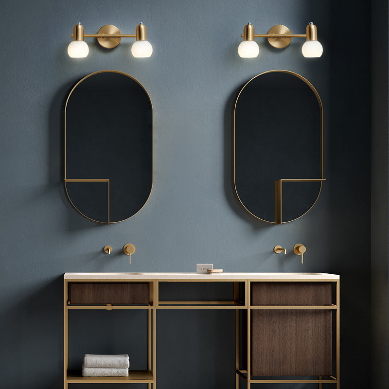 Swivelable Dome Milk Glass Vanity Light Postmodern Brass Wall Lamp Fixture for Bath Clearhalo 'Cast Iron' 'Glass' 'Industrial' 'Modern wall lights' 'Modern' 'Tiffany' 'Traditional wall lights' 'Vanity Lights' 'Wall Lights' Lighting' 2467344