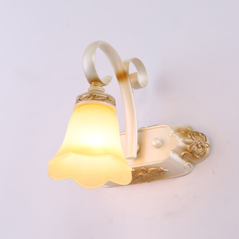 Flower Bathroom Vanity Sconce Light Country Style Carved Glass Wall Lighting Fixture 1.0 Light Yellow Clearhalo 'Vanity Lights' 'Wall Lights' Lighting' 2467353