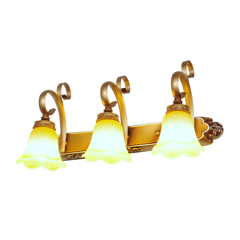 Flower Bathroom Vanity Sconce Light Country Style Carved Glass Wall Lighting Fixture Clearhalo 'Vanity Lights' 'Wall Lights' Lighting' 2467358