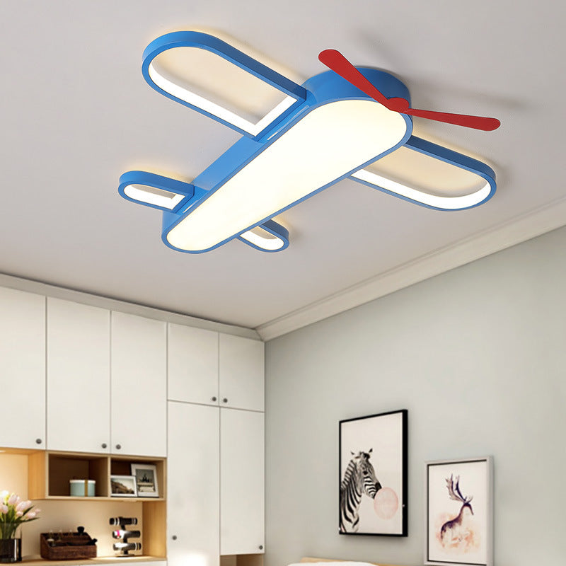 Cartoon Airplane LED Ceiling Lighting Metal Kids Bedroom Flush Mount Light in Blue Blue Clearhalo 'Ceiling Lights' 'Close To Ceiling Lights' 'Close to ceiling' 'Flush mount' Lighting' 2467440