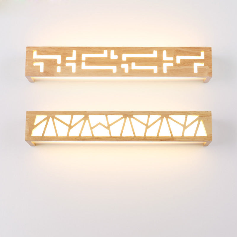 Nordic Rectangular Sconce Lighting Wooden LED Bathroom Wall Mounted Lamp in Beige Clearhalo 'Modern wall lights' 'Modern' 'Wall Lamps & Sconces' 'Wall Lights' Lighting' 2467892