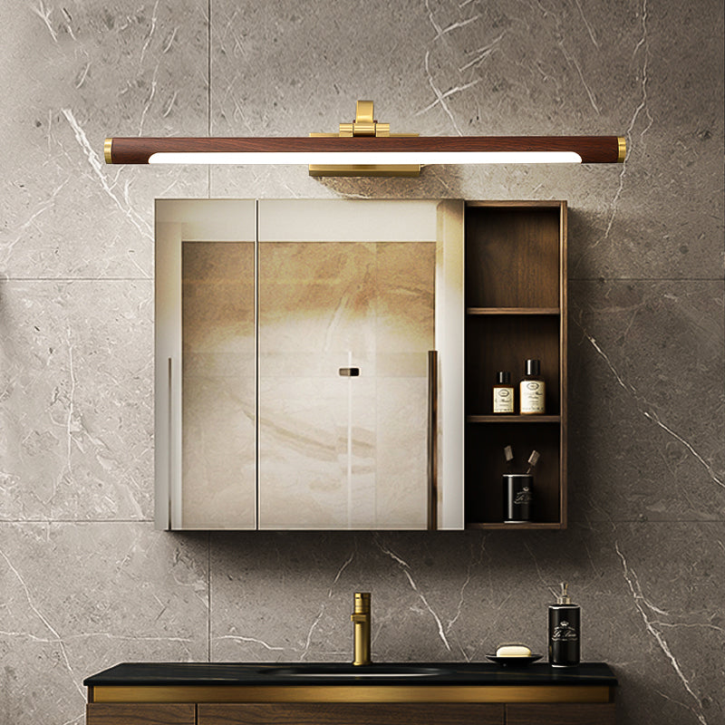 Walnut Wood Grain Tube Wall Light Country Acrylic Bath LED Vanity Lighting with Brass Pivot Joint Clearhalo 'Vanity Lights' 'Wall Lights' Lighting' 2467945