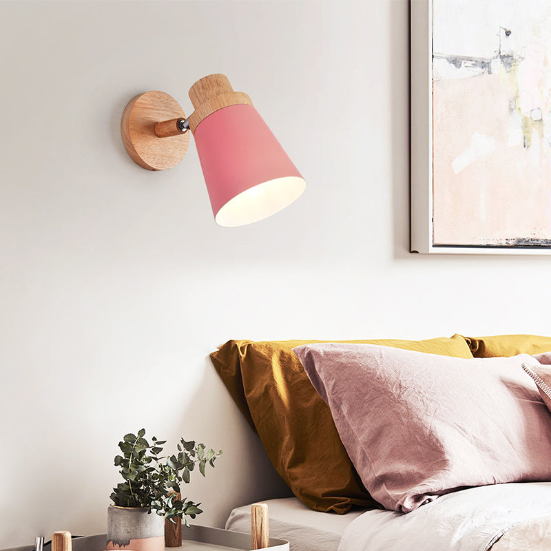 1-Bulb Bedside Reading Light Macaron Wall Light Fixture with Swivel Conical Metal Shade Clearhalo 'Wall Lamps & Sconces' 'Wall Lights' Lighting' 2468114