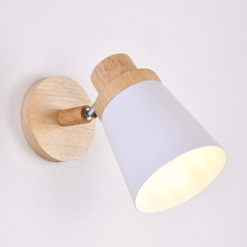 1-Bulb Bedside Reading Light Macaron Wall Light Fixture with Swivel Conical Metal Shade White Clearhalo 'Wall Lamps & Sconces' 'Wall Lights' Lighting' 2468119