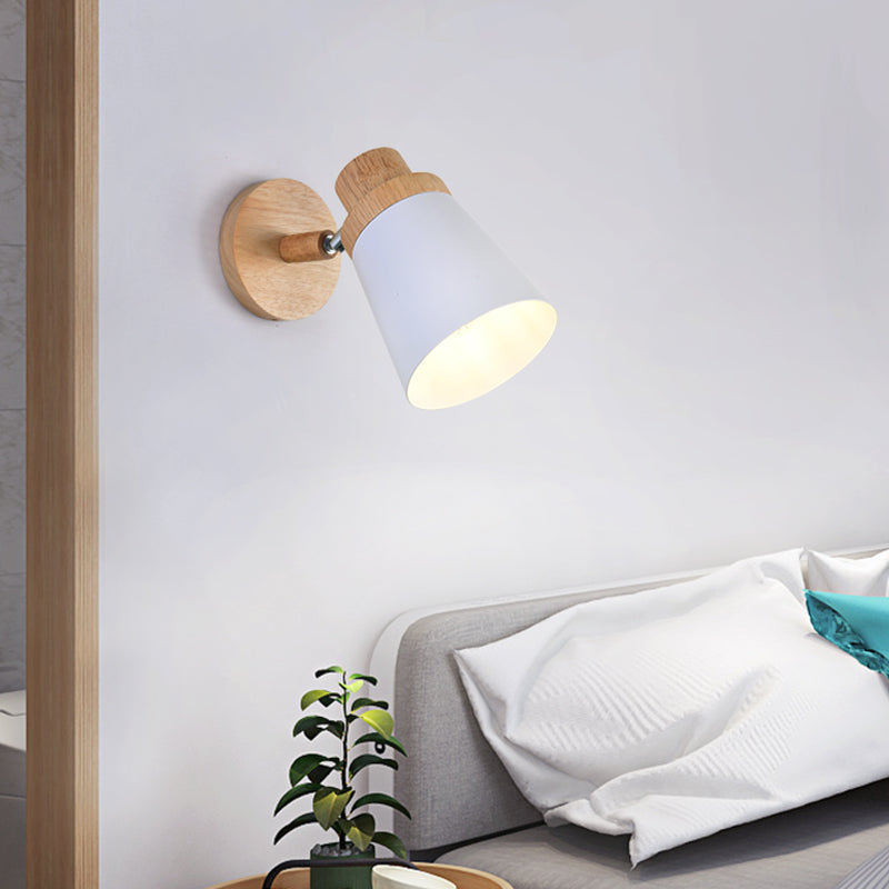 1-Bulb Bedside Reading Light Macaron Wall Light Fixture with Swivel Conical Metal Shade Clearhalo 'Wall Lamps & Sconces' 'Wall Lights' Lighting' 2468120