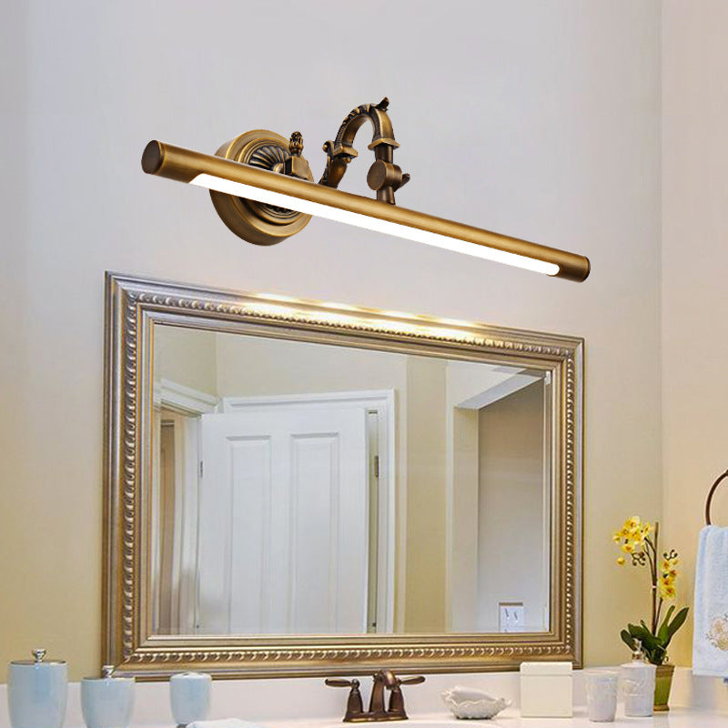 Bronze Finish Tube Vanity Sconce Traditional Metal Bathroom LED Wall Light with Carved Swing Arm Clearhalo 'Vanity Lights' 'Wall Lights' Lighting' 2468147