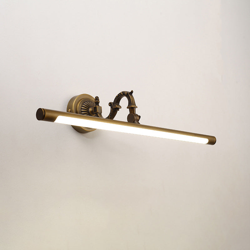 Bronze Finish Tube Vanity Sconce Traditional Metal Bathroom LED Wall Light with Carved Swing Arm Bronze 18