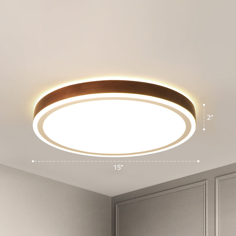 Brown Geometric Flush Ceiling Light Minimalist LED Wooden Flushmount Lighting for Bedroom Clearhalo 'Ceiling Lights' 'Close To Ceiling Lights' 'Close to ceiling' 'Flush mount' Lighting' 2468269