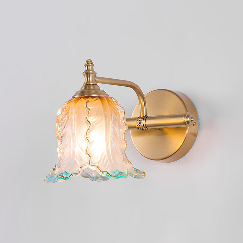 Ombre Glass Flower Vanity Wall Sconce Traditional Bathroom Mirror Light in Brass 1.0 Brass Clearhalo 'Vanity Lights' 'Wall Lights' Lighting' 2468318