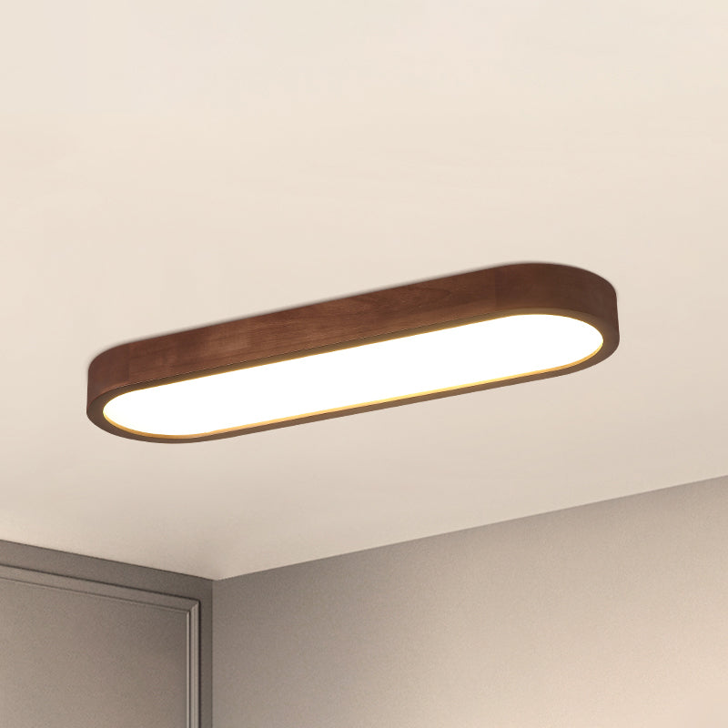 Oblong Surface Mounted Led Ceiling Light Simplicity Wooden Brown Flush Mount Light for Aisle Brown 25.5