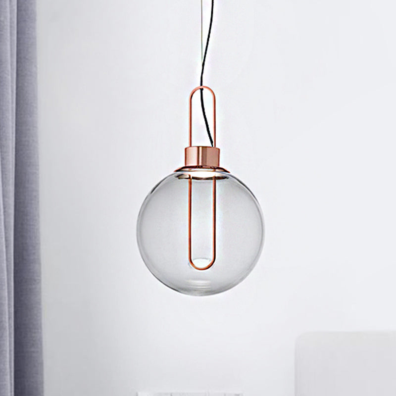 Sphere Pendant Modernist Clear Glass 1 Light Gold/Chrome/Rose Gold Hanging Ceiling Light in White Light Rose Gold Clearhalo 'Ceiling Lights' 'Chandeliers' 'Glass shade' 'Glass' 'Modern Pendants' 'Modern' 'Pendant Lights' 'Pendants' Lighting' 246846