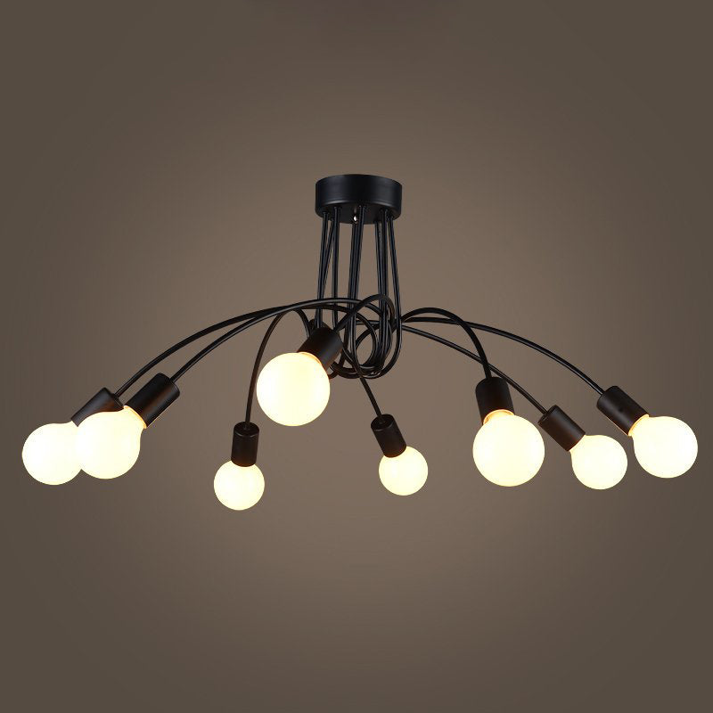 Metal Arched Semi-Flush Ceiling Light Industrial 8 Bulbs Restaurant Flush Mount Fixture in Black Black Clearhalo 'Ceiling Lights' 'Close To Ceiling Lights' 'Close to ceiling' 'Semi-flushmount' Lighting' 2468560