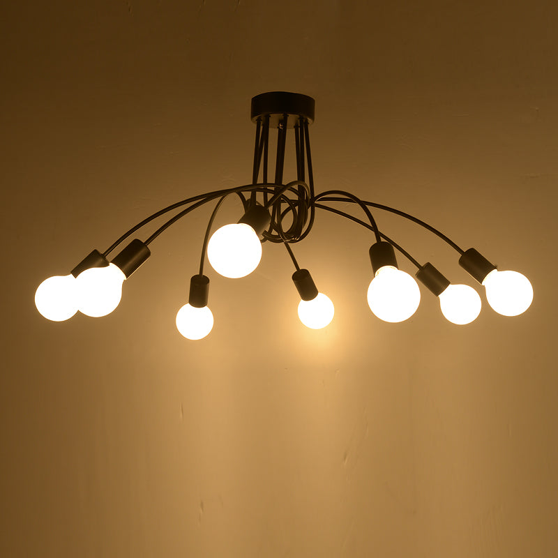 Metal Arched Semi-Flush Ceiling Light Industrial 8 Bulbs Restaurant Flush Mount Fixture in Black Clearhalo 'Ceiling Lights' 'Close To Ceiling Lights' 'Close to ceiling' 'Semi-flushmount' Lighting' 2468563