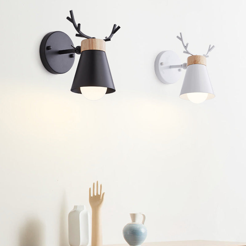 Rotating Cone Shade Sconce Lighting Nordic Metal 1-Light Kids Room Reading Light with Antler Deco Clearhalo 'Wall Lamps & Sconces' 'Wall Lights' Lighting' 2468583