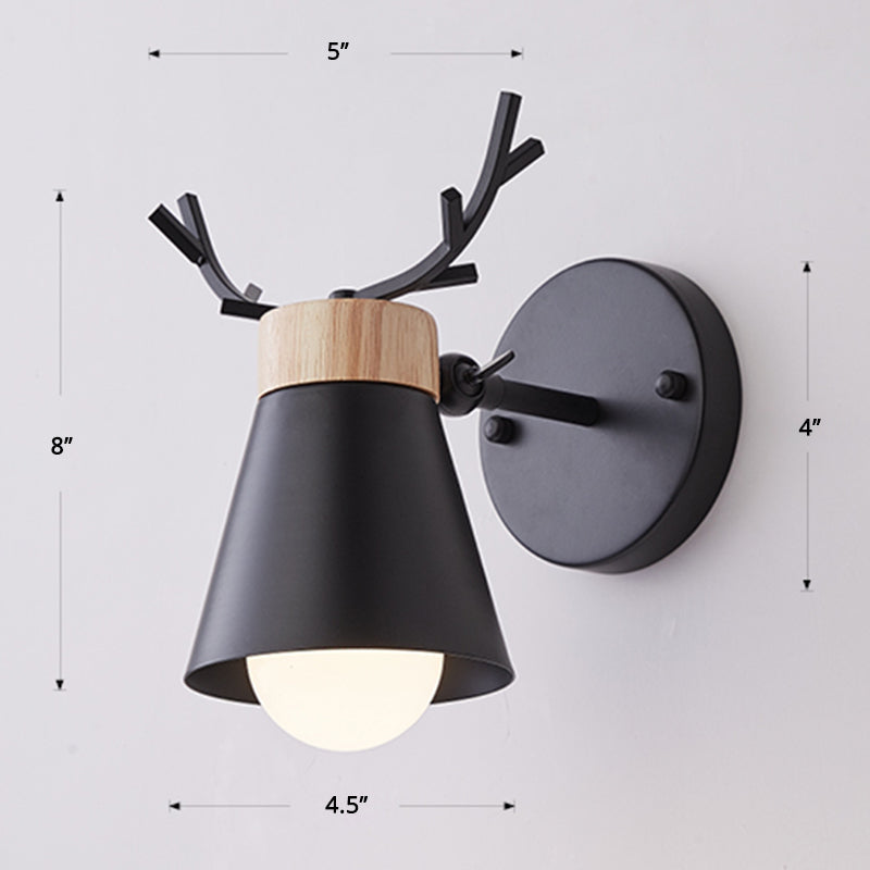 Rotating Cone Shade Sconce Lighting Nordic Metal 1-Light Kids Room Reading Light with Antler Deco Clearhalo 'Wall Lamps & Sconces' 'Wall Lights' Lighting' 2468588