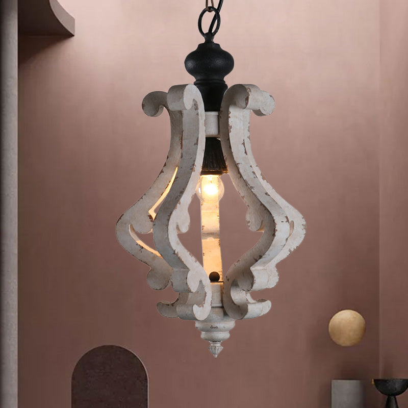 Distressed White 1 Light Hanging Light Kit Rustic Wooden Lantern Pendant Ceiling Light Distressed White Clearhalo 'Ceiling Lights' 'Pendant Lights' 'Pendants' Lighting' 247194_4e6fb636-40bd-4382-898d-f7f8386703ff