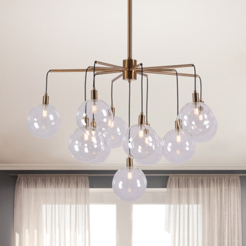 Modern Starburst Chandelier Light Clear/Amber Glass Globe Shade 11 Lights Living Room Hanging Light Clear Clearhalo 'Ceiling Lights' 'Chandeliers' 'Clear' 'Glass shade' 'Glass' 'Industrial' 'Modern Chandeliers' 'Modern' 'Tiffany' 'Traditional Chandeliers' Lighting' 247205