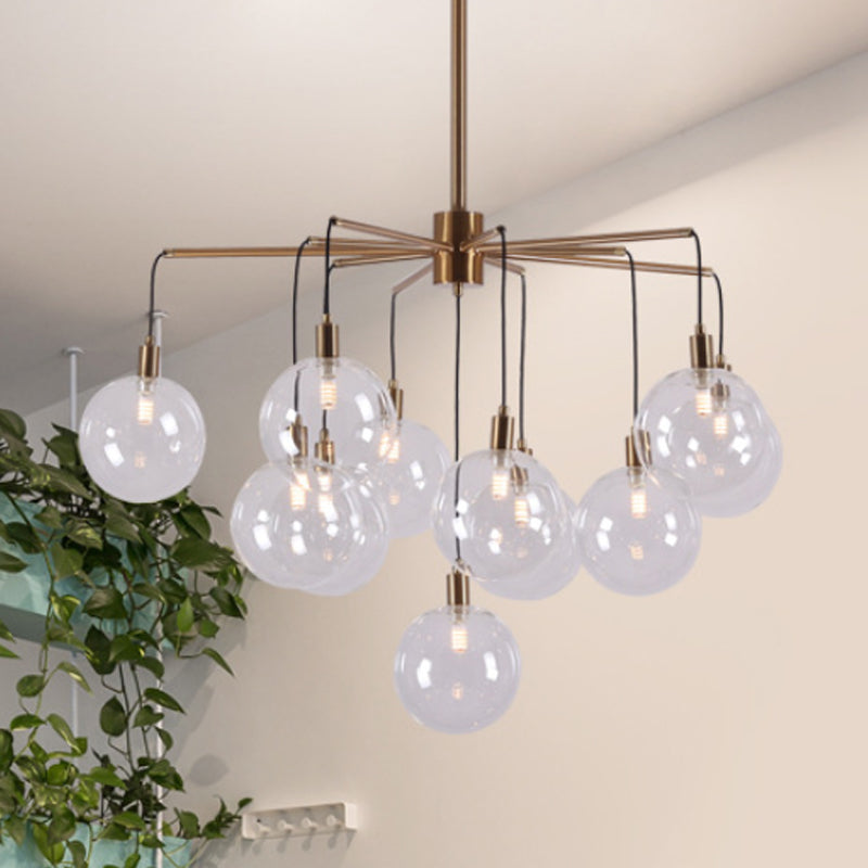 Modern Starburst Chandelier Light Clear/Amber Glass Globe Shade 11 Lights Living Room Hanging Light Clearhalo 'Ceiling Lights' 'Chandeliers' 'Clear' 'Glass shade' 'Glass' 'Industrial' 'Modern Chandeliers' 'Modern' 'Tiffany' 'Traditional Chandeliers' Lighting' 247206