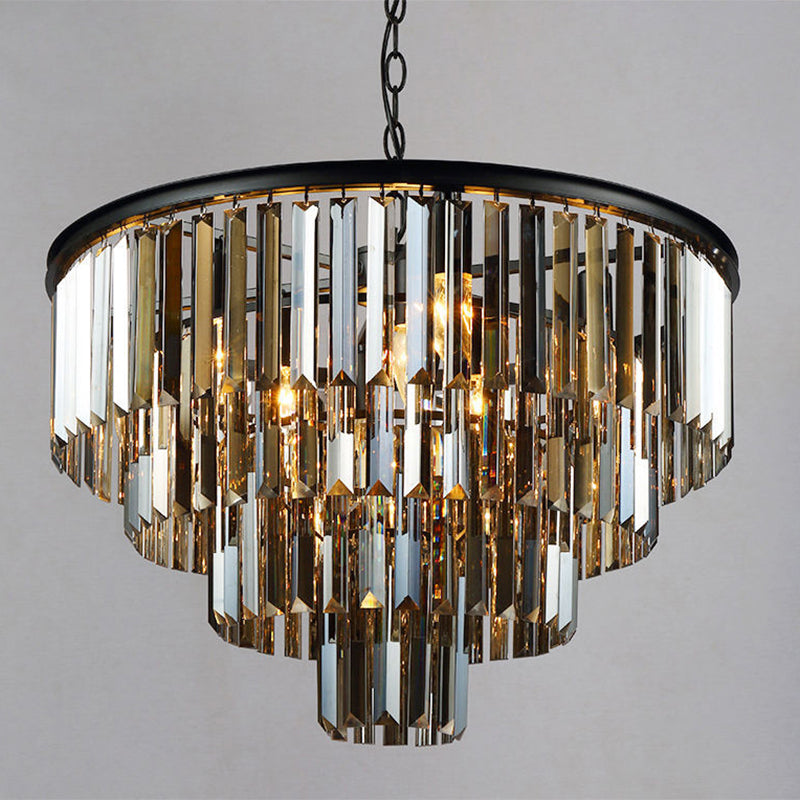 Tiered Amber/Smoke Gray Crystal Hanging Chandelier Modern LED Drop Light for Bedroom, 19.5