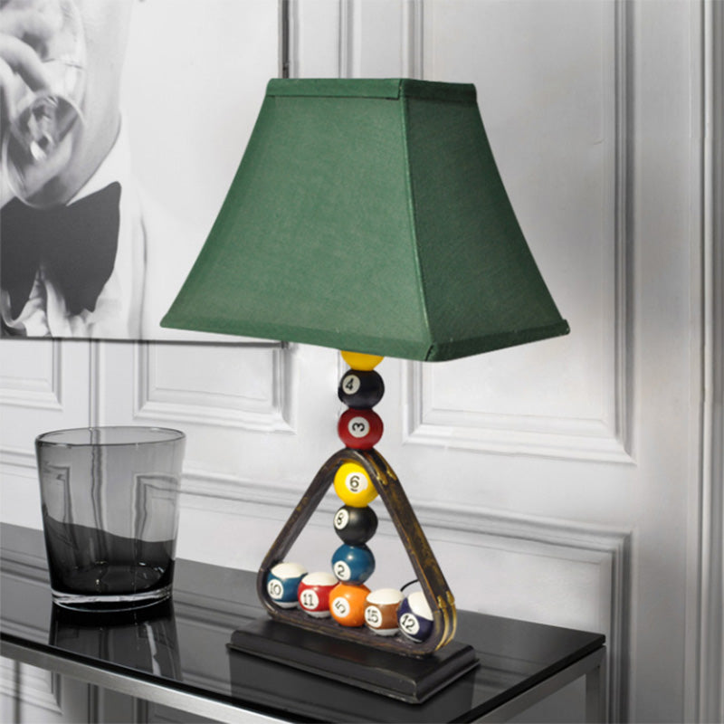 Green Bell Shade Table Lamp Contemporary Style 1 Light Fabric Table Lighting with Billiard Ball Decoration Clearhalo 'Lamps' 'Table Lamps' Lighting' 2472169