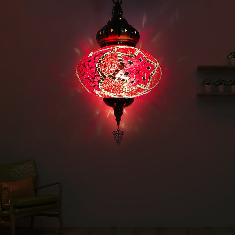 1/4 Bulbs Globe Ceiling Light Traditional Red/Orange/Blue Glass Pendant Lighting Fixture for Living Room Clearhalo 'Ceiling Lights' 'Glass shade' 'Glass' 'Pendant Lights' 'Pendants' Lighting' 247477