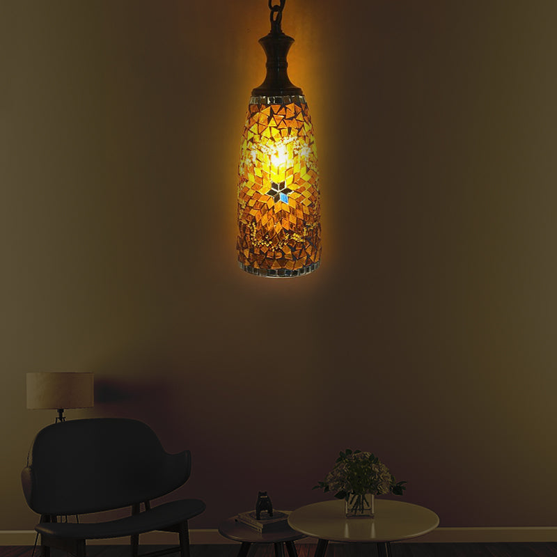 1/3 Bulbs Urn Ceiling Lamp Tradition Red/Sky Blue/Gold Glass Suspended Lighting Fixture for Dining Room Gold 1 Clearhalo 'Ceiling Lights' 'Close To Ceiling Lights' 'Glass shade' 'Glass' 'Pendant Lights' 'Pendants' Lighting' 247634