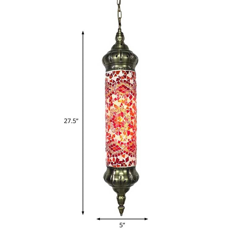 Bronze Tube Ceiling Light Retro Colorful Glass 1/4 Heads Pendant Lighting Fixture for Living Room Clearhalo 'Ceiling Lights' 'Glass shade' 'Glass' 'Pendant Lights' 'Pendants' Lighting' 247667