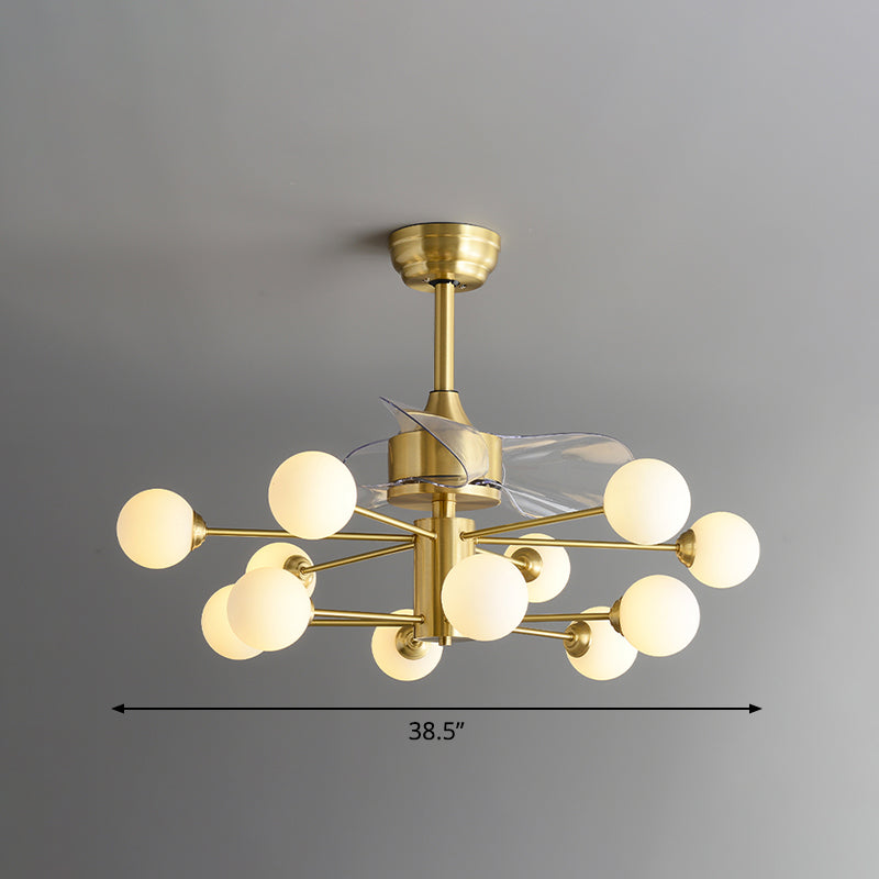 Brass Sputnik 3 Blades Pendant Fan Lamp Mid-Century 12-Light 38.5