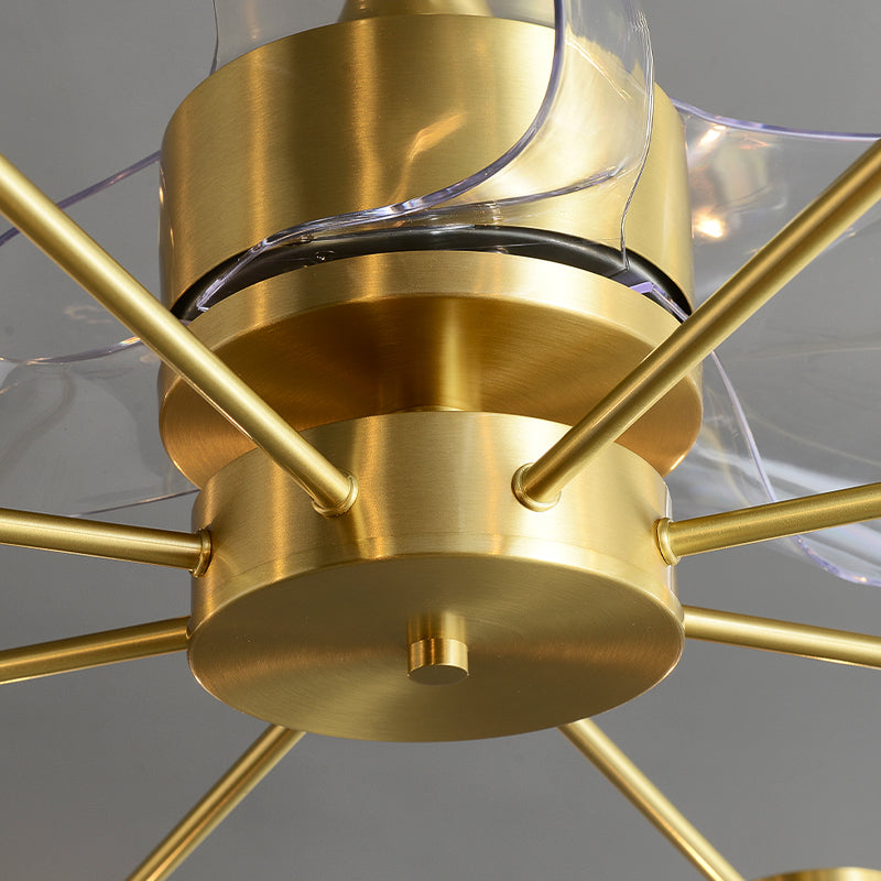 Tubular Clear Glass Hanging Fan Light Minimalistic 3 Blades Brass Semi Flush Mount with Remote, 35.5