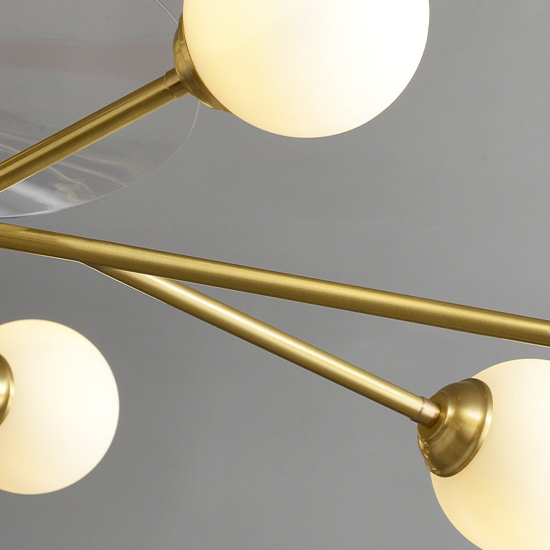 Tree Branch 3-Blade Pendant Fan Lighting Minimalist Ball Glass Dining Room Remote Semi Flush Light in Brass, 36.5