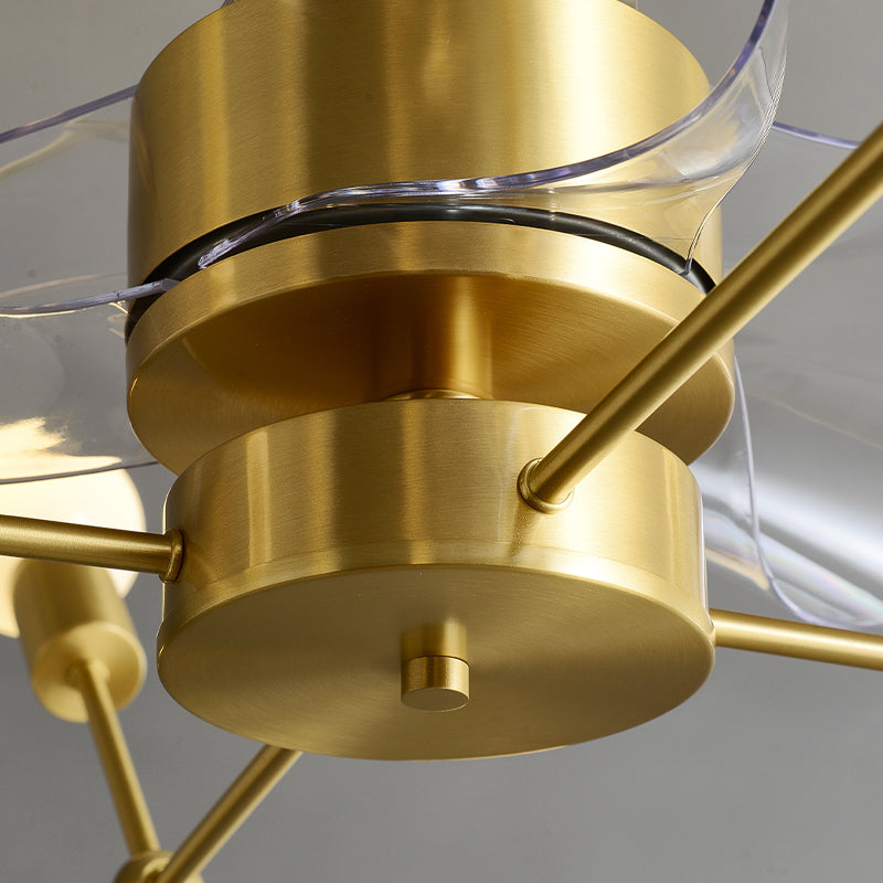 Brass Molecular Semi Flush Mount Chandelier Postmodern Metal Remote Ceiling Fan Light with 3 Blades, 38.5