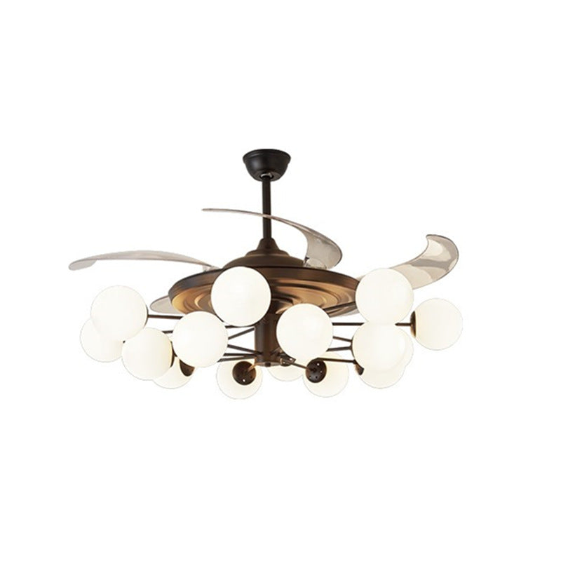 4-Blade Sputnik Ceiling Fan Lamp Modern Opal Glass Living Room Semi Flush Light in Black with Remote Clearhalo 'Ceiling Fans with Lights' 'Ceiling Fans' 'Modern Ceiling Fans' 'Modern' Lighting' 2477521