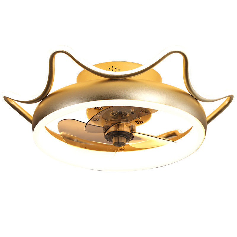 3 Blades Circle Metal Ceiling Fan Light Minimalist Gold LED Semi Flush Light Fixture with Remote Clearhalo 'Ceiling Fans with Lights' 'Ceiling Fans' 'Modern Ceiling Fans' 'Modern' Lighting' 2477556