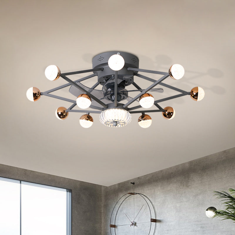 5-Blade Star Living Room Fan Lamp Metal Nordic LED Semi Flush Ceiling Light with Remote, 28.5