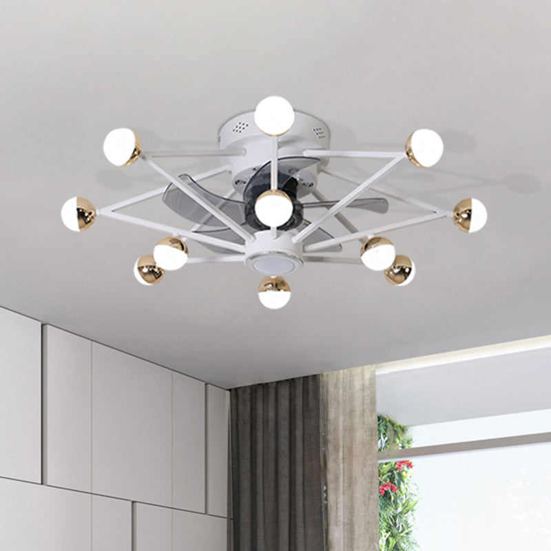 5-Blade Star Living Room Fan Lamp Metal Nordic LED Semi Flush Ceiling Light with Remote, 28.5