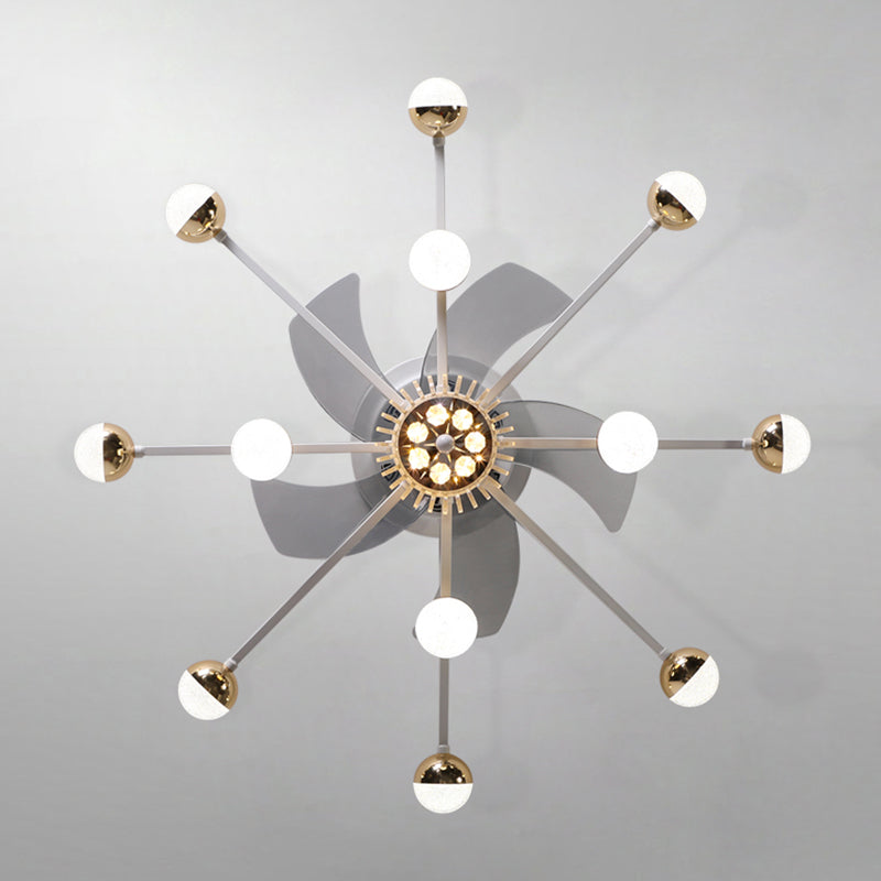 5-Blade Star Living Room Fan Lamp Metal Nordic LED Semi Flush Ceiling Light with Remote, 28.5