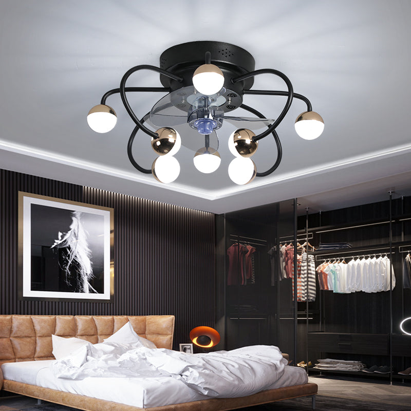 Acrylic Ball and Cage Fan Lighting Modern LED Remote Semi Flush Ceiling Light with 3 Blades, 19