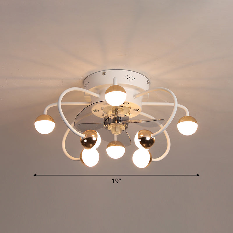 Acrylic Ball and Cage Fan Lighting Modern LED Remote Semi Flush Ceiling Light with 3 Blades, 19