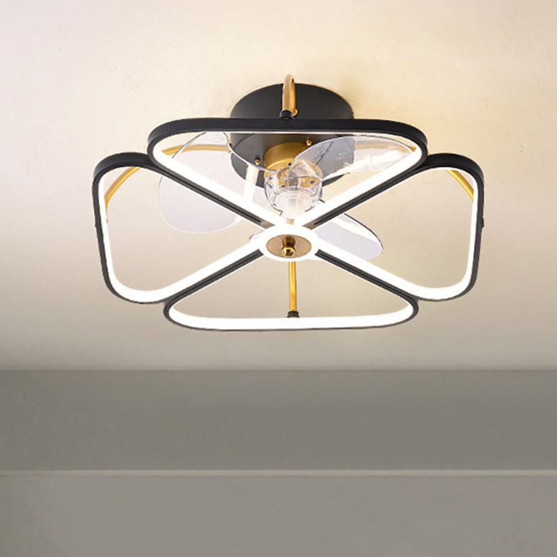 Aluminum Halo Semi-Flush Mount Lighting Minimalism 3-Blade LED Ceiling Fan Light Fixture with Remote, 19.5