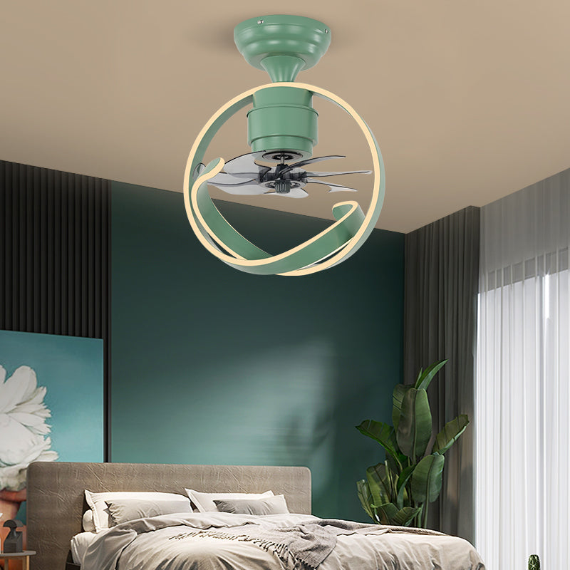 7 Blades Macaron Circular Ceiling Fan Light Acrylic Bedroom 19.5