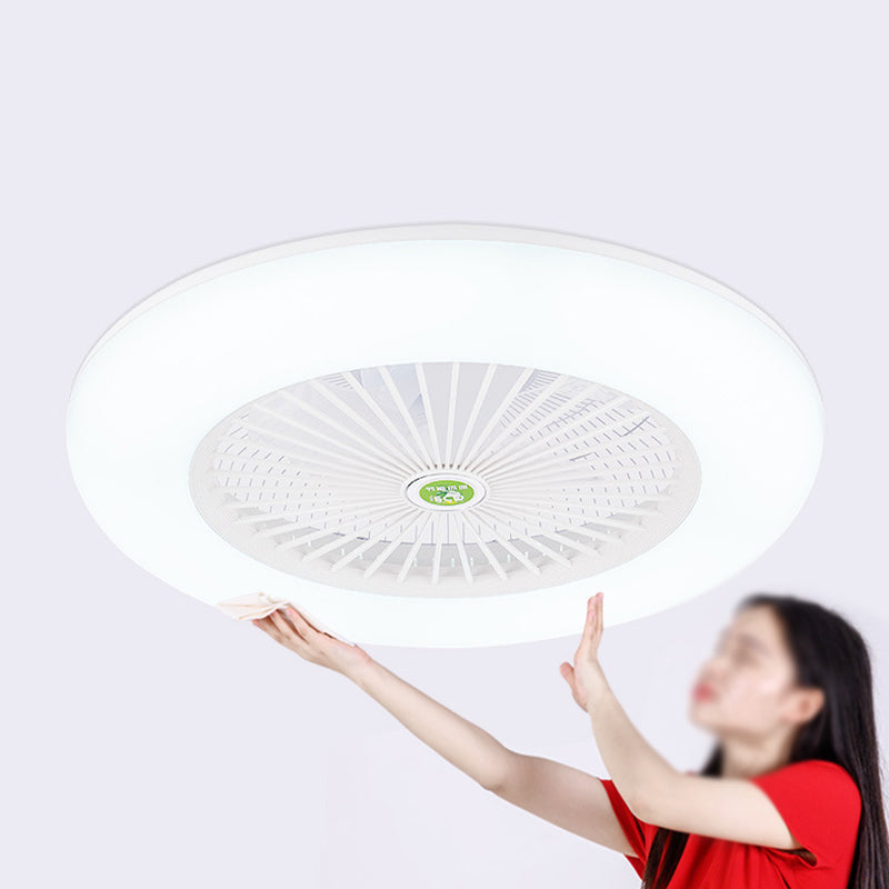 5 Blades Round Bedroom Ceiling Fan Light Metal Nordic LED Semi Flush Mount Lamp with Remote, 19.5