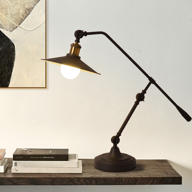 Single Wide Flared Reading Lamp Industrial Matte Black Metal Table Light with Balance Arm Clearhalo 'Lamps' 'Table Lamps' Lighting' 2478203