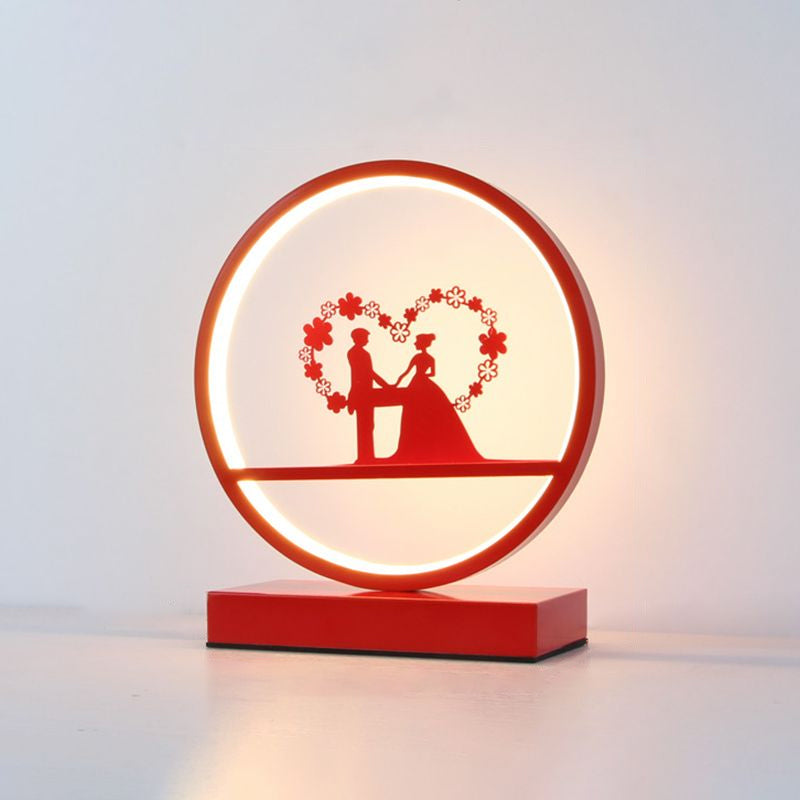 Red Loop Shaped Night Light Decorative Romantic Metal LED Table Lamp for Bedroom Red Portrait Clearhalo 'Lamps' 'Table Lamps' Lighting' 2478343