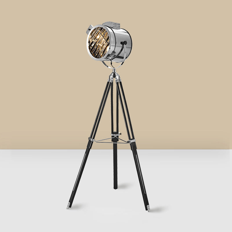 Industrial Tripod Spotlight Floor Lamp 1-Light Stainless Steel Standing Floor Light Stainless-Steel Clearhalo 'Floor Lamps' 'Lamps' Lighting' 2478756