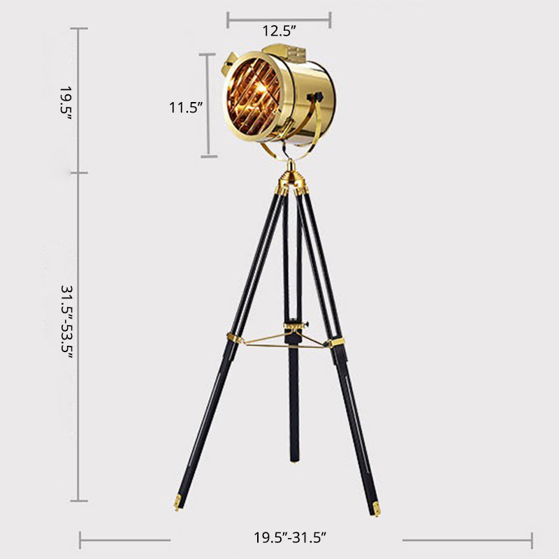 Industrial Tripod Spotlight Floor Lamp 1-Light Stainless Steel Standing Floor Light Clearhalo 'Floor Lamps' 'Lamps' Lighting' 2478760