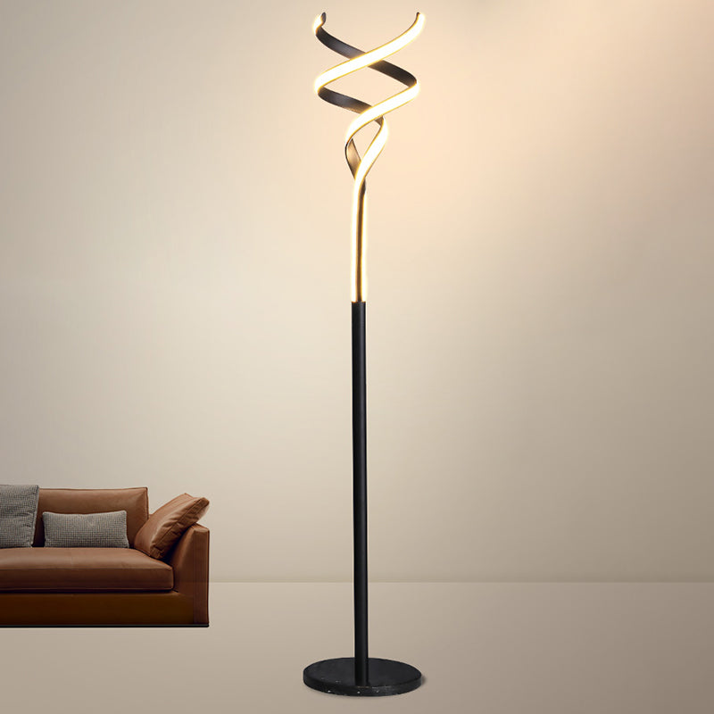 Spiral Metallic Accent Floor Light Minimalistic LED Stand Up Lamp for Living Room Black Clearhalo 'Floor Lamps' 'Lamps' Lighting' 2478997