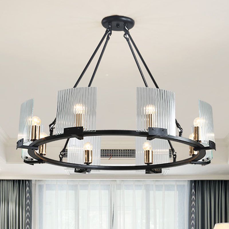 Wagon Wheel Living Room Ceiling Chandelier Traditional Metal 4/8/10 Lights Black Hanging Fixture Clearhalo 'Ceiling Lights' 'Chandeliers' Lighting' options 247925